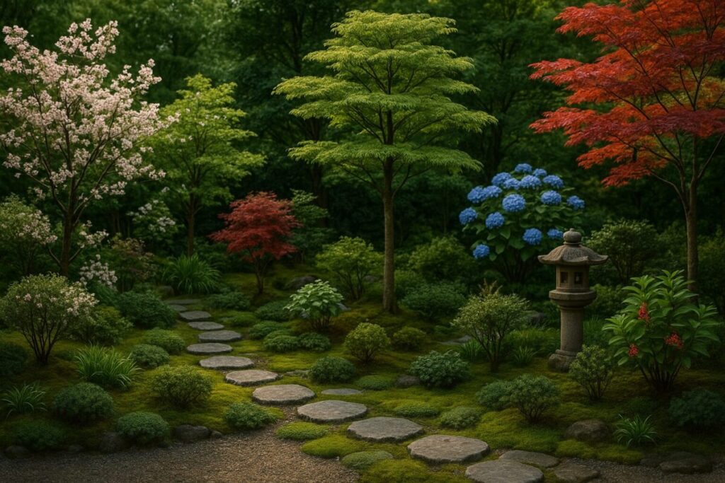 四季の庭木を植えた和風庭