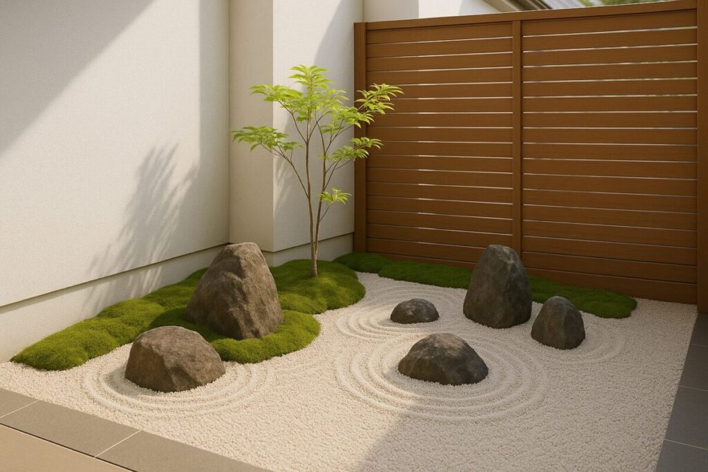 和モダン住宅の坪庭におしゃれな枯山水があるオリジナル画像