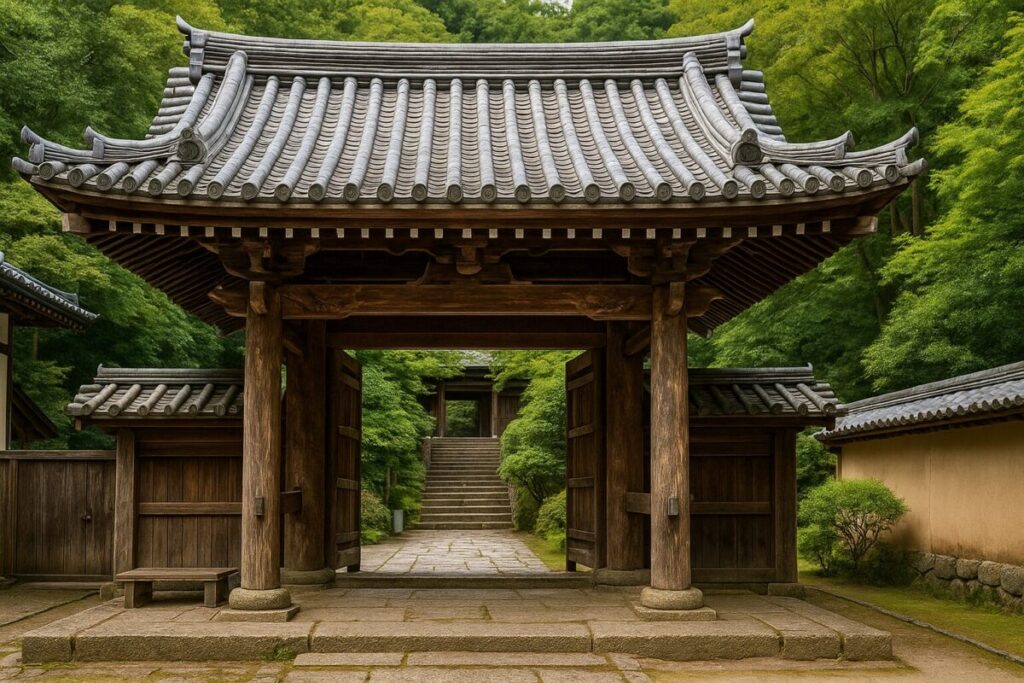 神社正面にある四脚門の画像