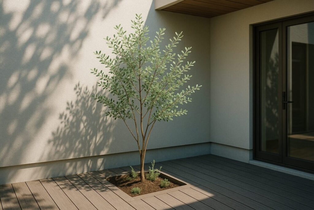 フェイジョアがシンボルツリーで植えられている画像