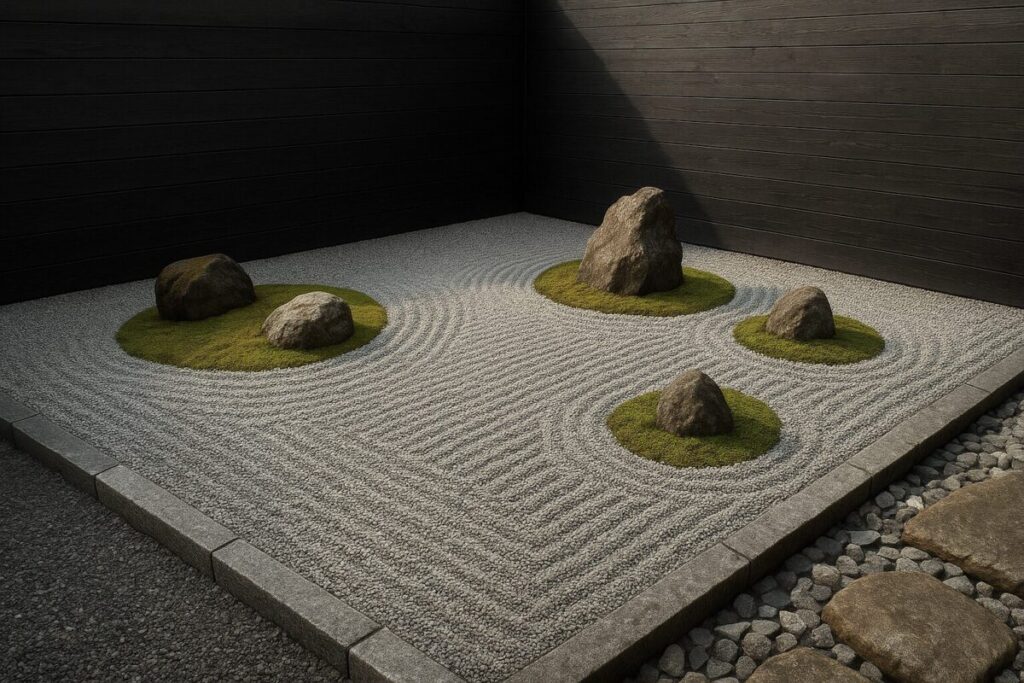 石を置いている坪庭の枯山水の画像