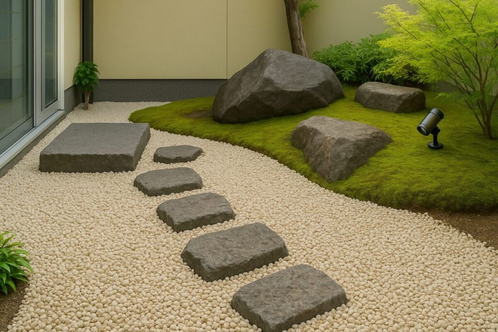 白川砂利を敷いた和モダン庭のイメージ図