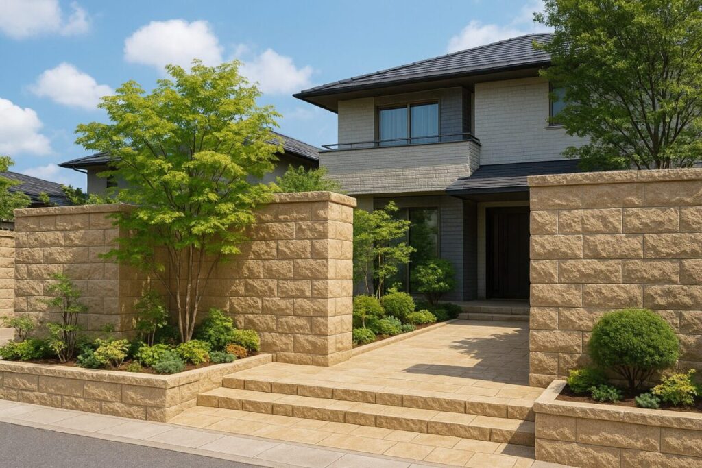 ブロック塀の和モダン住宅の画像