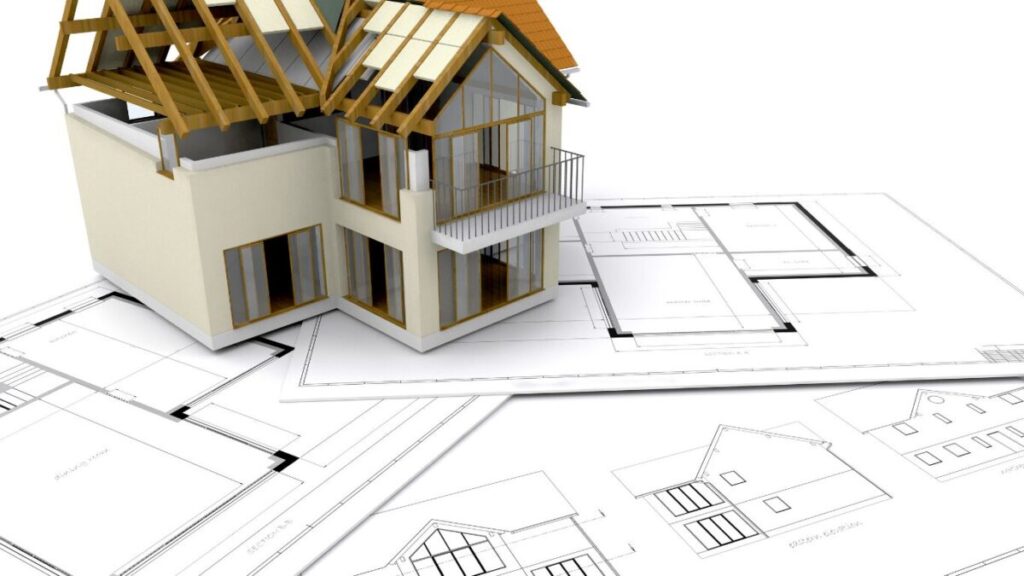 模型の家と図面の写真