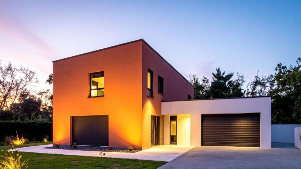 ライトアップされている和モダン住宅の写真