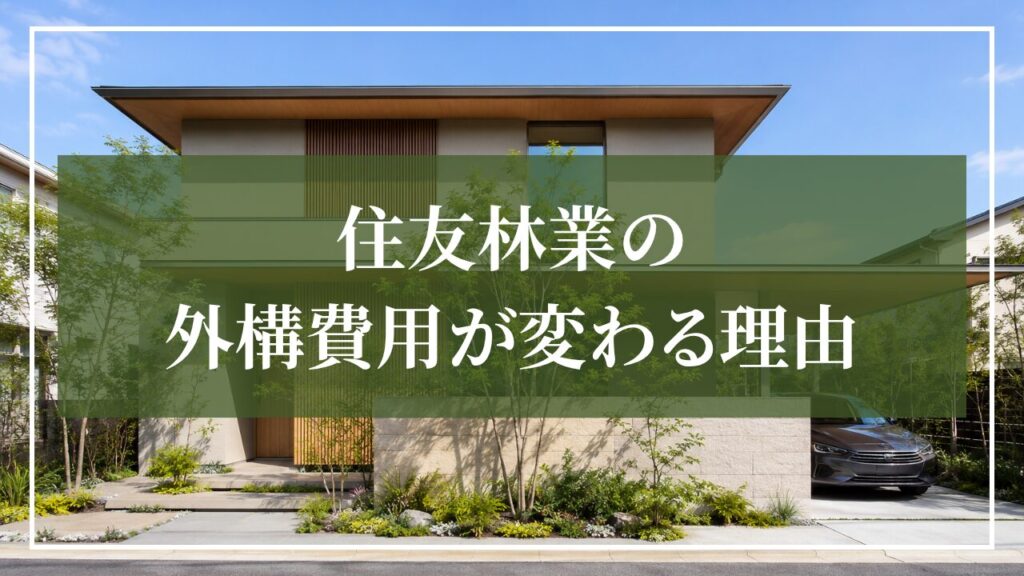 住友林業の外構費用が変わる理由を解説する、住宅と門まわり・植栽を組み合わせた外構イメージ